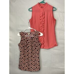 2 Banana Republic Top Lot Bundle XS Sleeveless Blouse Shell Geometric Ruffle
